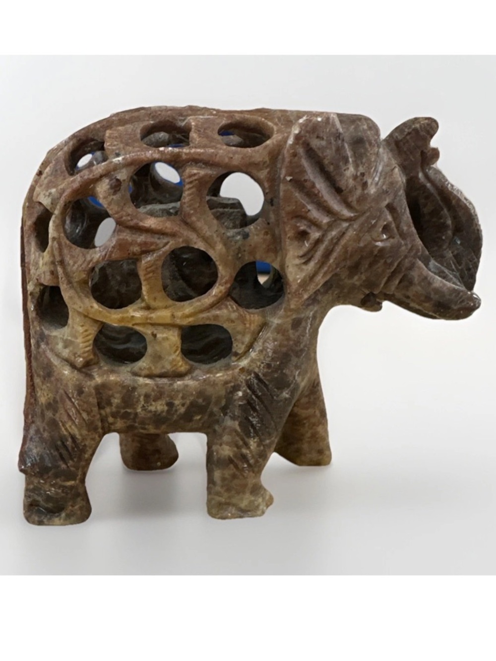 Hand Carved Soapstone Mother Elephant with Baby Elephant inside Sculpture~2.9 In